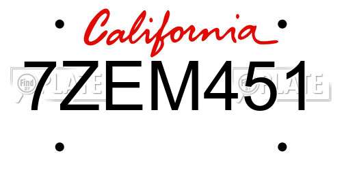 7ZEM451 California License Plate