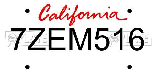 7ZEM516 California License Plate