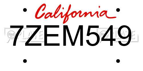 7ZEM549 California License Plate