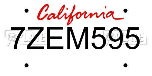 7ZEM595 California License Plate