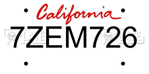 7ZEM726 California License Plate