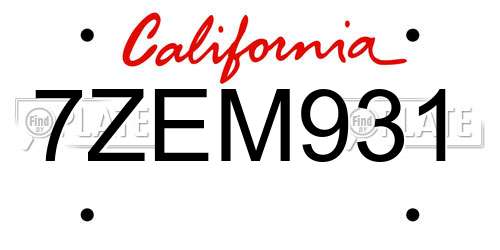 7ZEM931 California License Plate