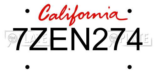 7ZEN274 California License Plate