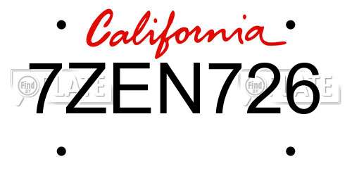 7ZEN726 California License Plate
