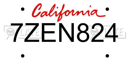 7ZEN824 California License Plate