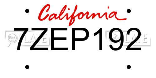 7ZEP192 California License Plate