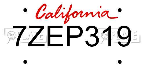 7ZEP319 California License Plate