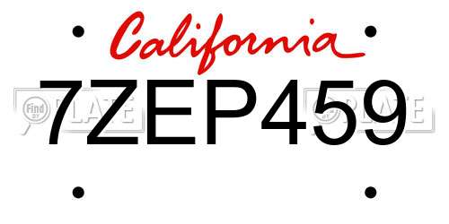 7ZEP459 California License Plate