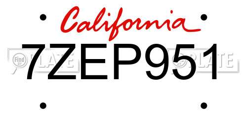 7ZEP951 California License Plate