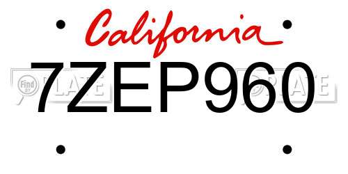7ZEP960 California License Plate