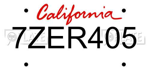 7ZER405 California License Plate