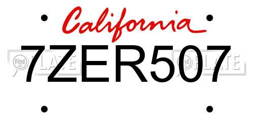 7ZER507 California License Plate