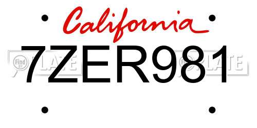 7ZER981 California License Plate