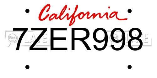 7ZER998 California License Plate