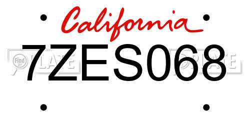 7ZES068 California License Plate