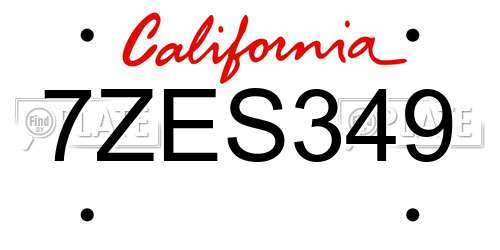 7ZES349 California License Plate