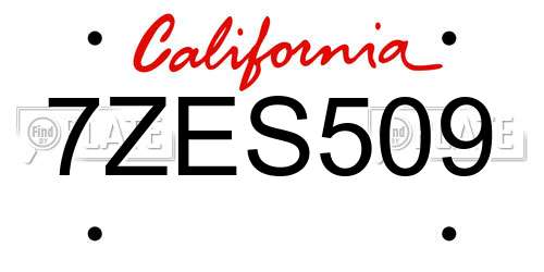 7ZES509 California License Plate