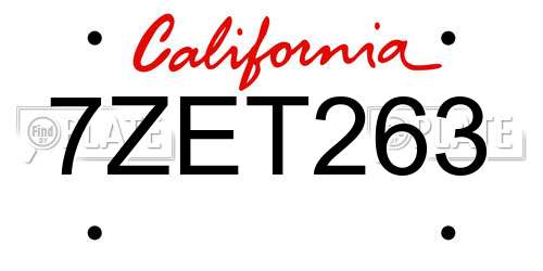 7ZET263 California License Plate
