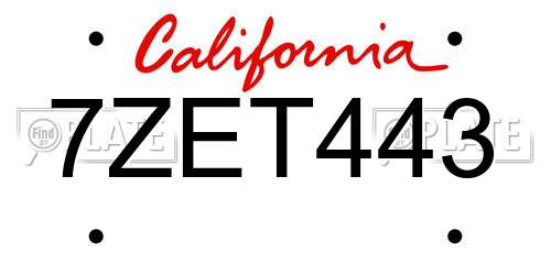 7ZET443 California License Plate