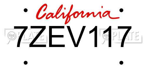 7ZEV117 California License Plate