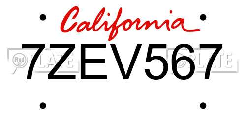 7ZEV567 California License Plate