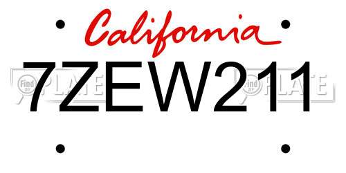 7ZEW211 California License Plate