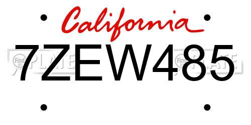 7ZEW485 California License Plate