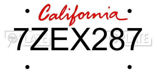 7ZEX287 California License Plate