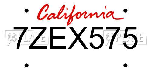 7ZEX575 California License Plate