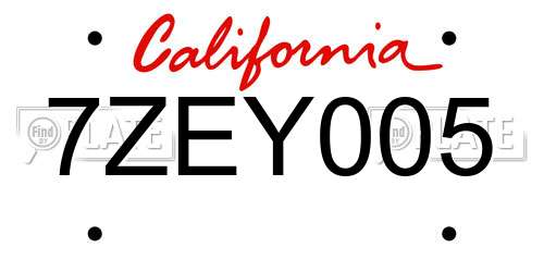 7ZEY005 California License Plate