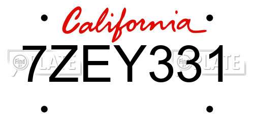 7ZEY331 California License Plate