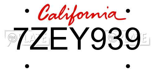 7ZEY939 California License Plate