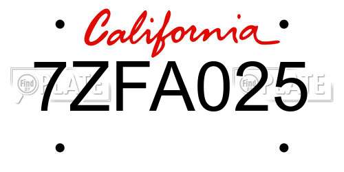 7ZFA025 California License Plate