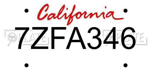7ZFA346 California License Plate