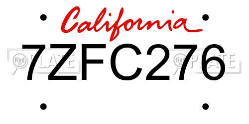 7ZFC276 California License Plate
