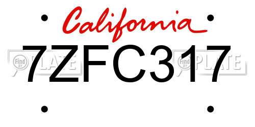 7ZFC317 California License Plate