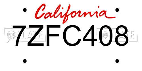 7ZFC408 California License Plate