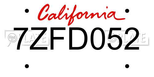 7ZFD052 California License Plate