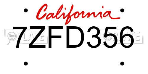 7ZFD356 California License Plate