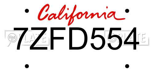 7ZFD554 California License Plate