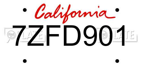 7ZFD901 California License Plate