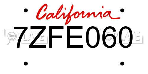 7ZFE060 California License Plate