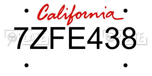 7ZFE438 California License Plate