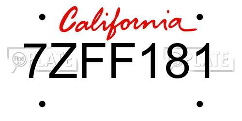 7ZFF181 California License Plate