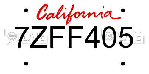7ZFF405 California License Plate