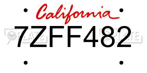 7ZFF482 California License Plate
