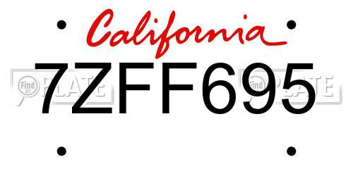 7ZFF695 California License Plate