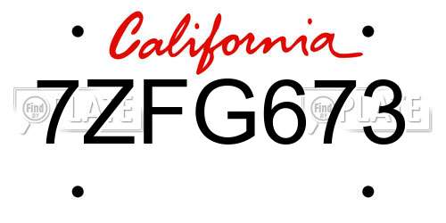 7ZFG673 California License Plate