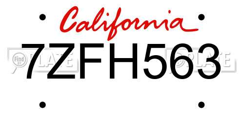7ZFH563 California License Plate