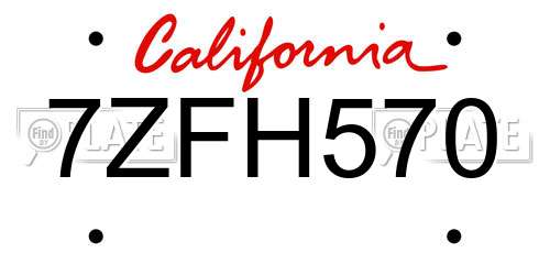 7ZFH570 California License Plate